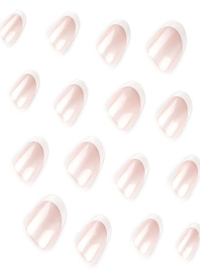 Foccna Short Press on Nails French White Fake Nails Almond Acrylic False Nails,Artificial Nails for Women 24pcs - Image 3
